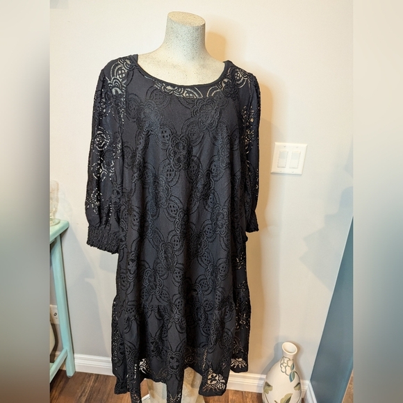 Black Lace Mini Dress 3/4:Sleeve size 24 EU 54 - Picture 10 of 17